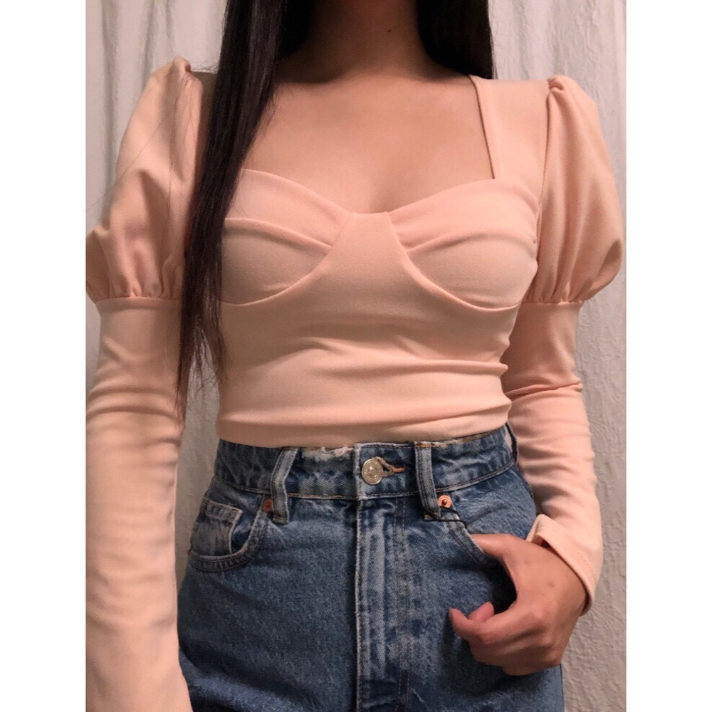 pretty little thing nude puff sleeve bodysuit